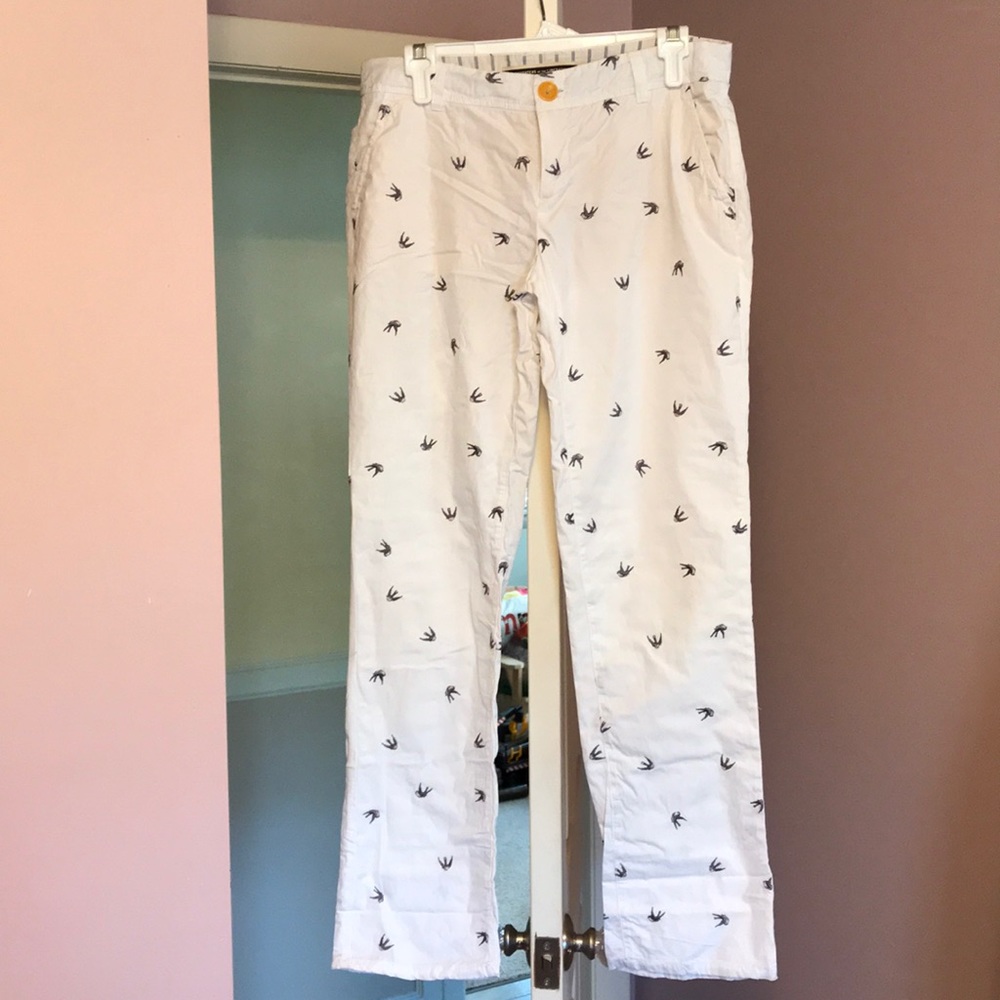 Anthropologie Swallow Bird Print Pants